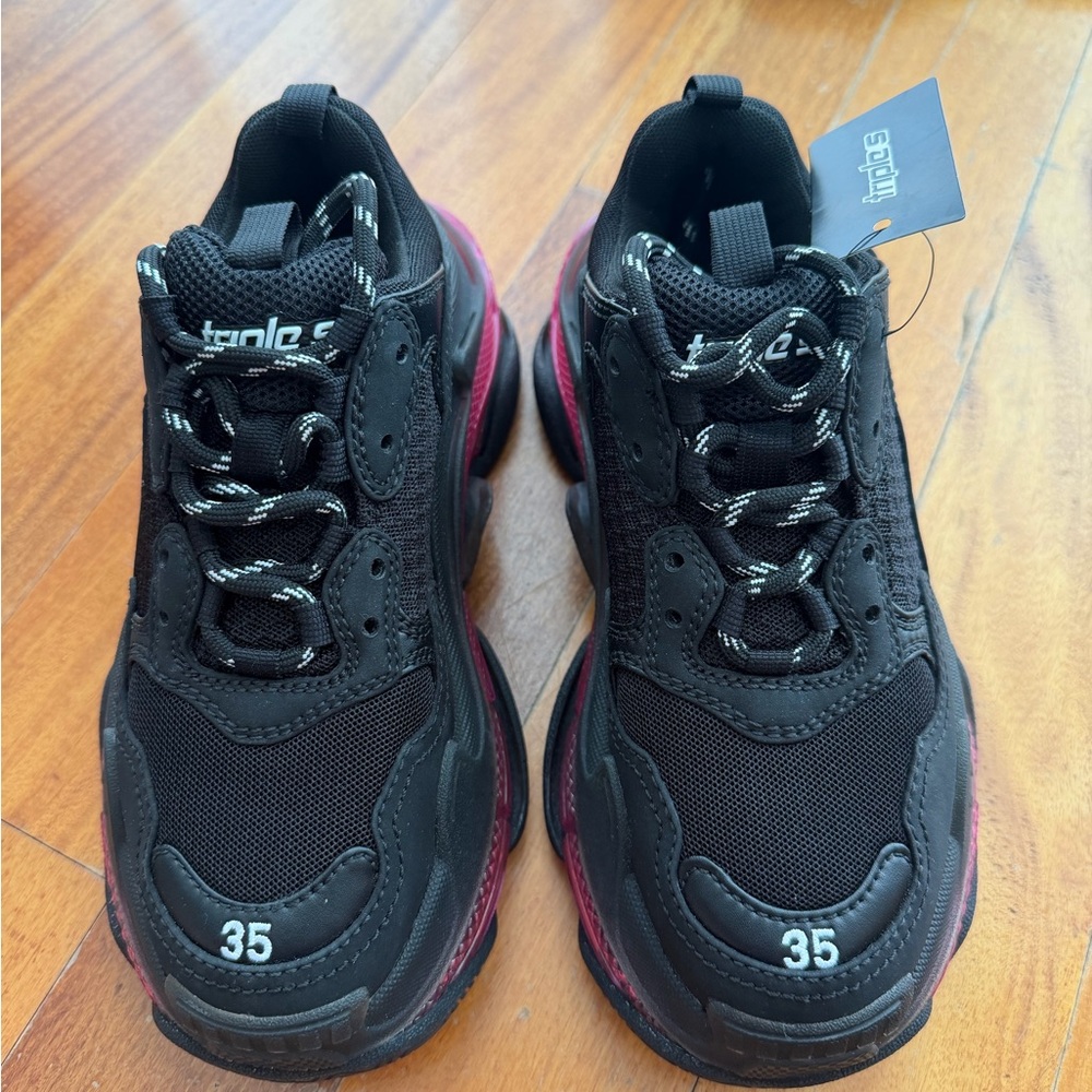 Balenciaga Black and Pink Triple S Chunky Sneakers